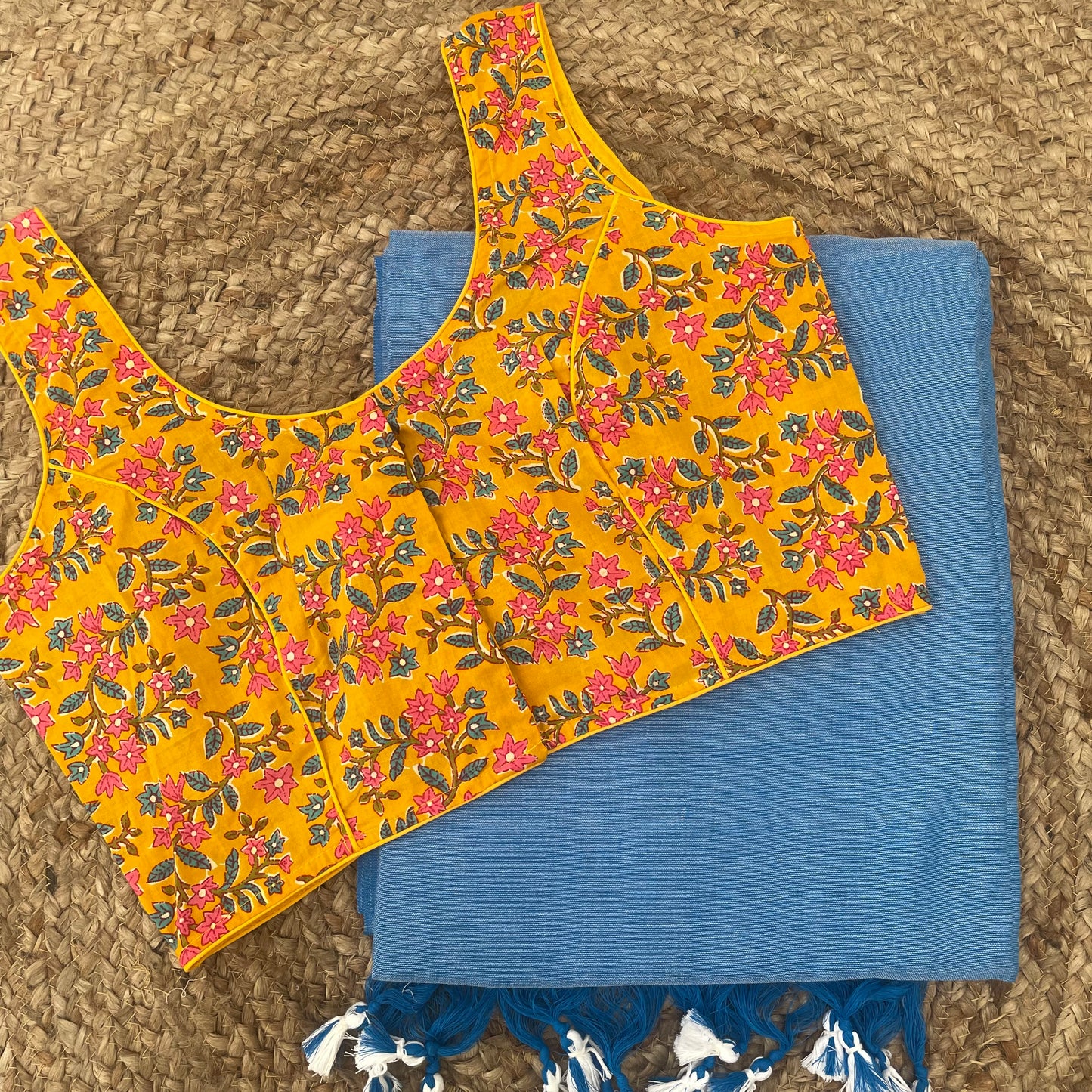 Baby Blue Khadi Cotton Saree With Blouse