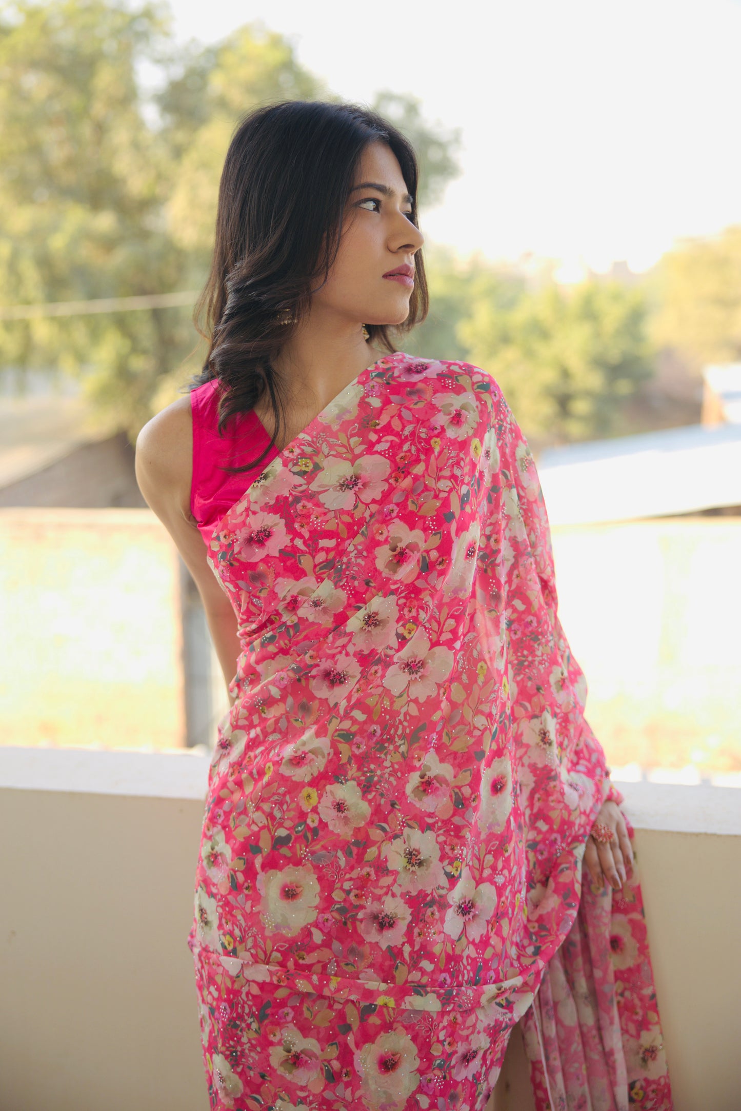 Phoolbari Floral Sequin Saree ( With stitched blouse)