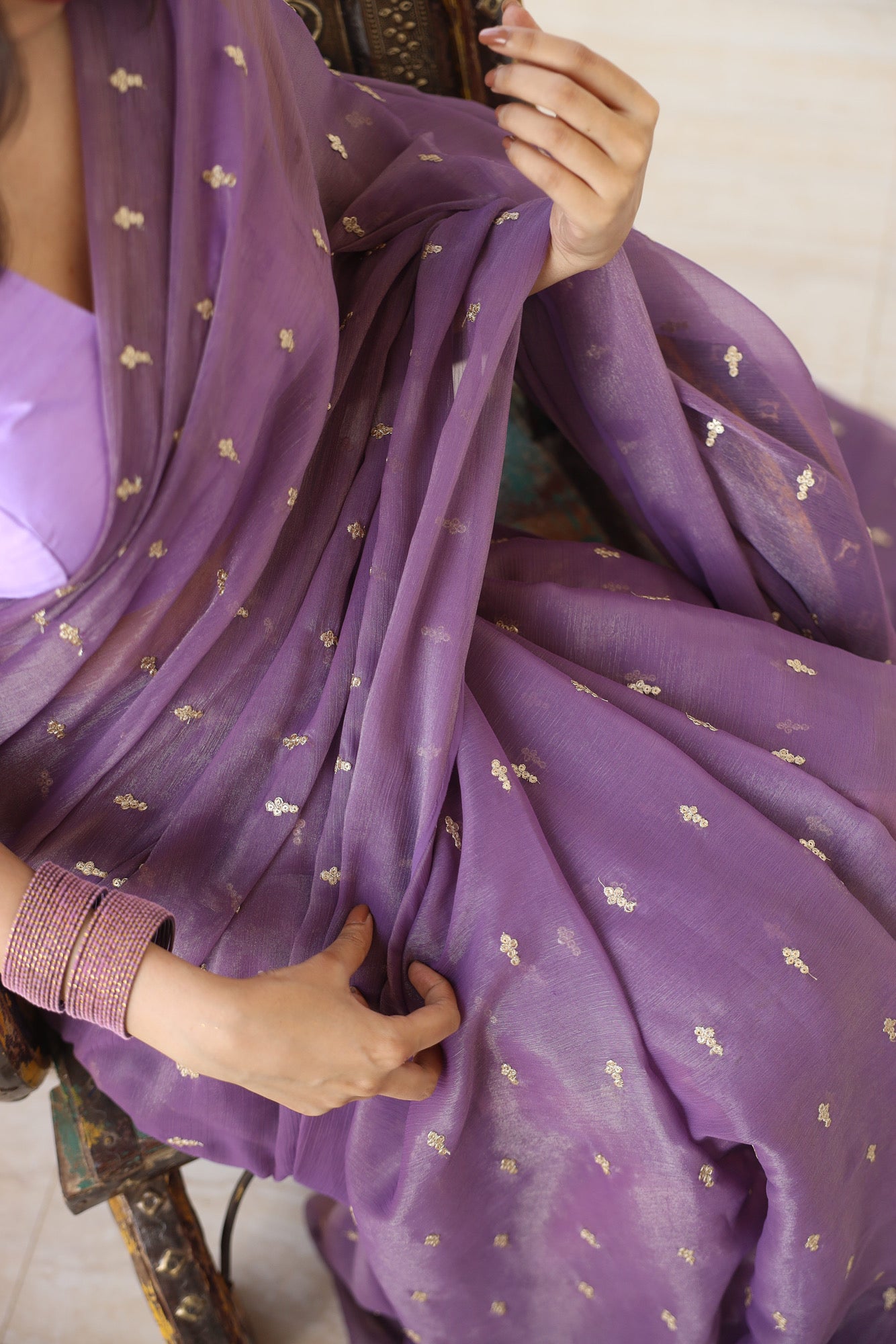 Kaira Lavender Butti Saree (With Stitched Blouse)