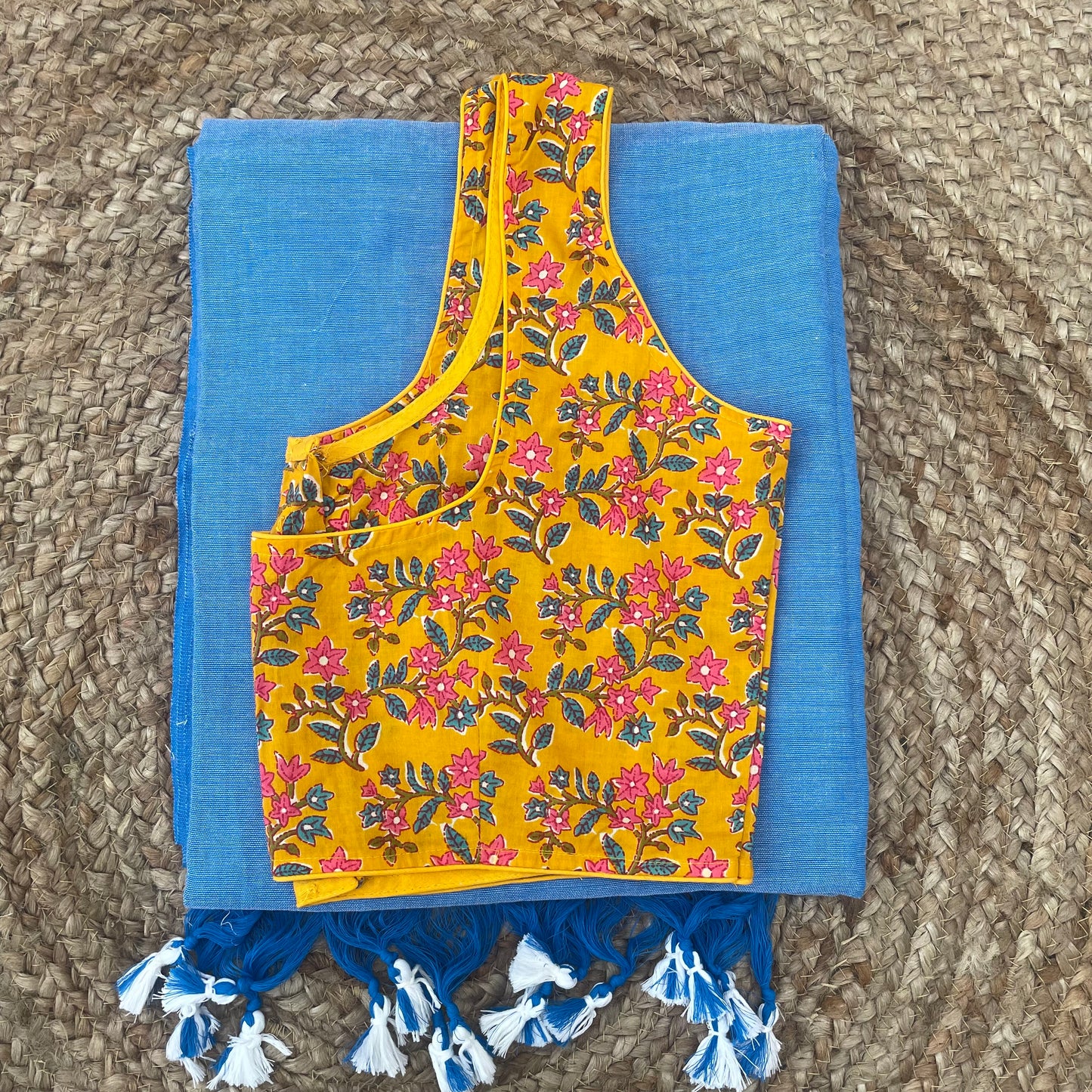 Baby Blue Khadi Cotton Saree With Blouse