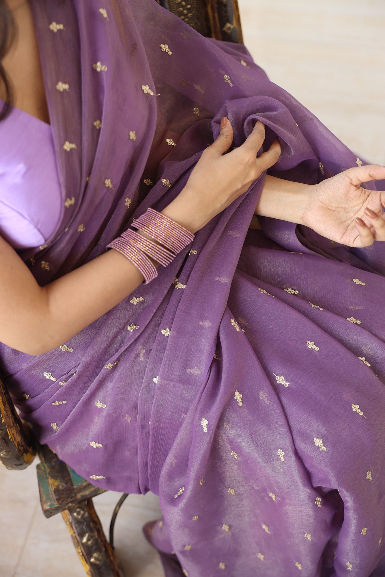 Kaira Lavender Butti Saree (With Stitched Blouse)
