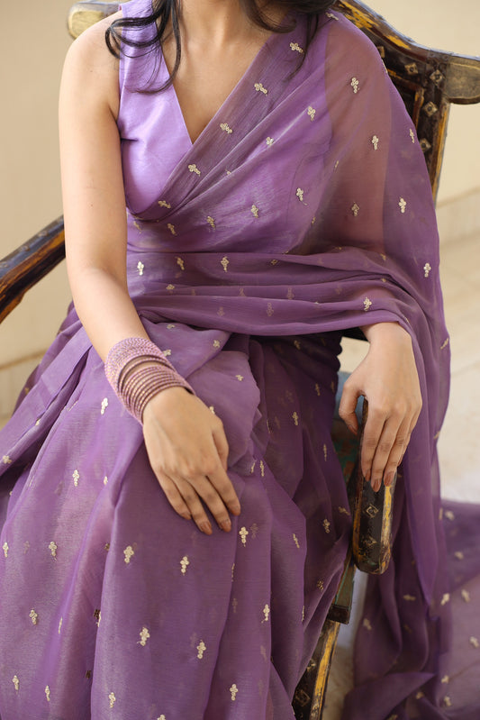 Kaira Lavender Butti Saree (With Stitched Blouse)