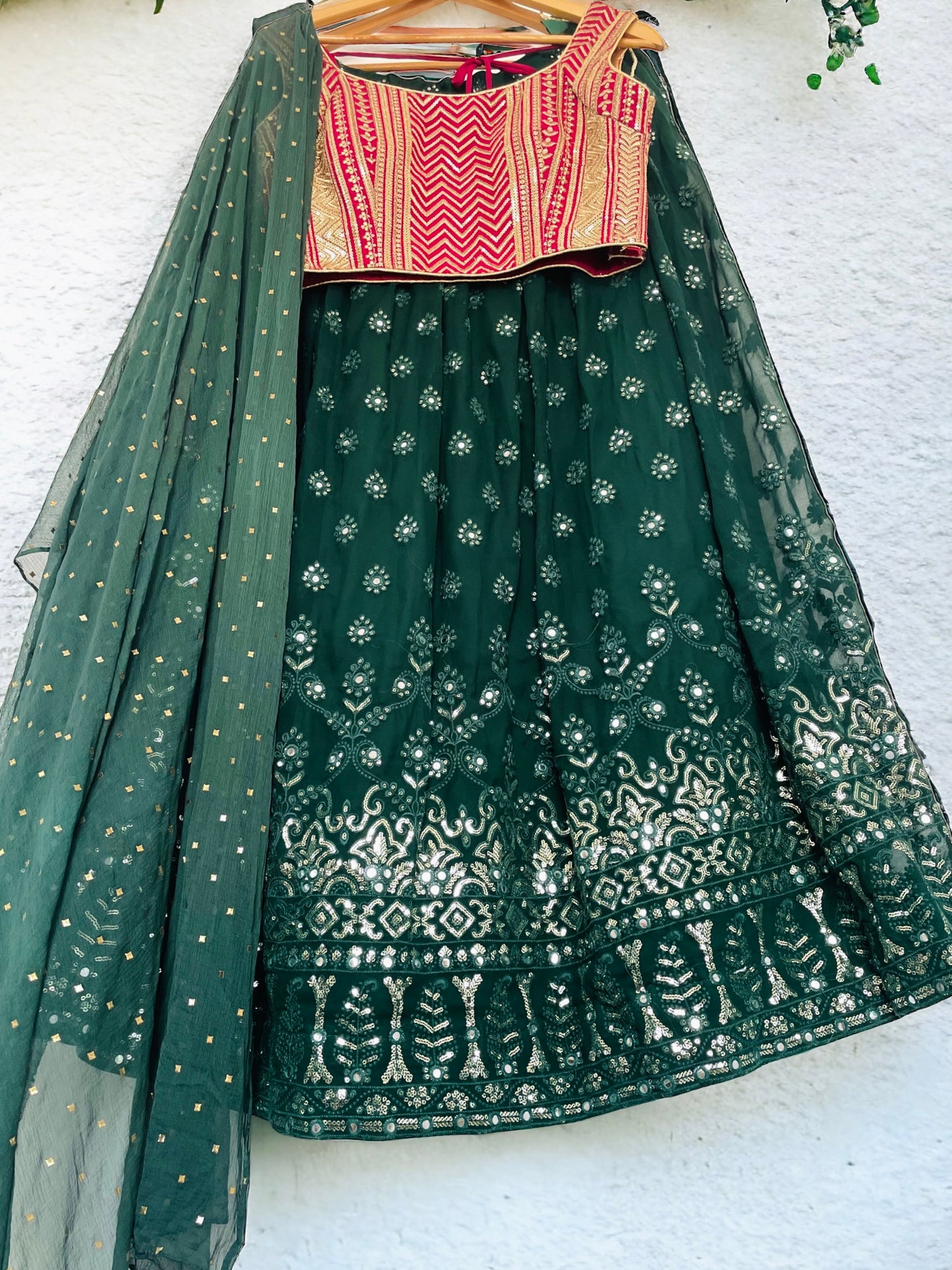 Pink and Green Georgette Lehenga Set