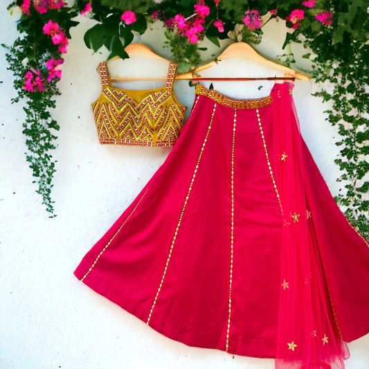 Cotton Silk Mirror Work Lehenga Set