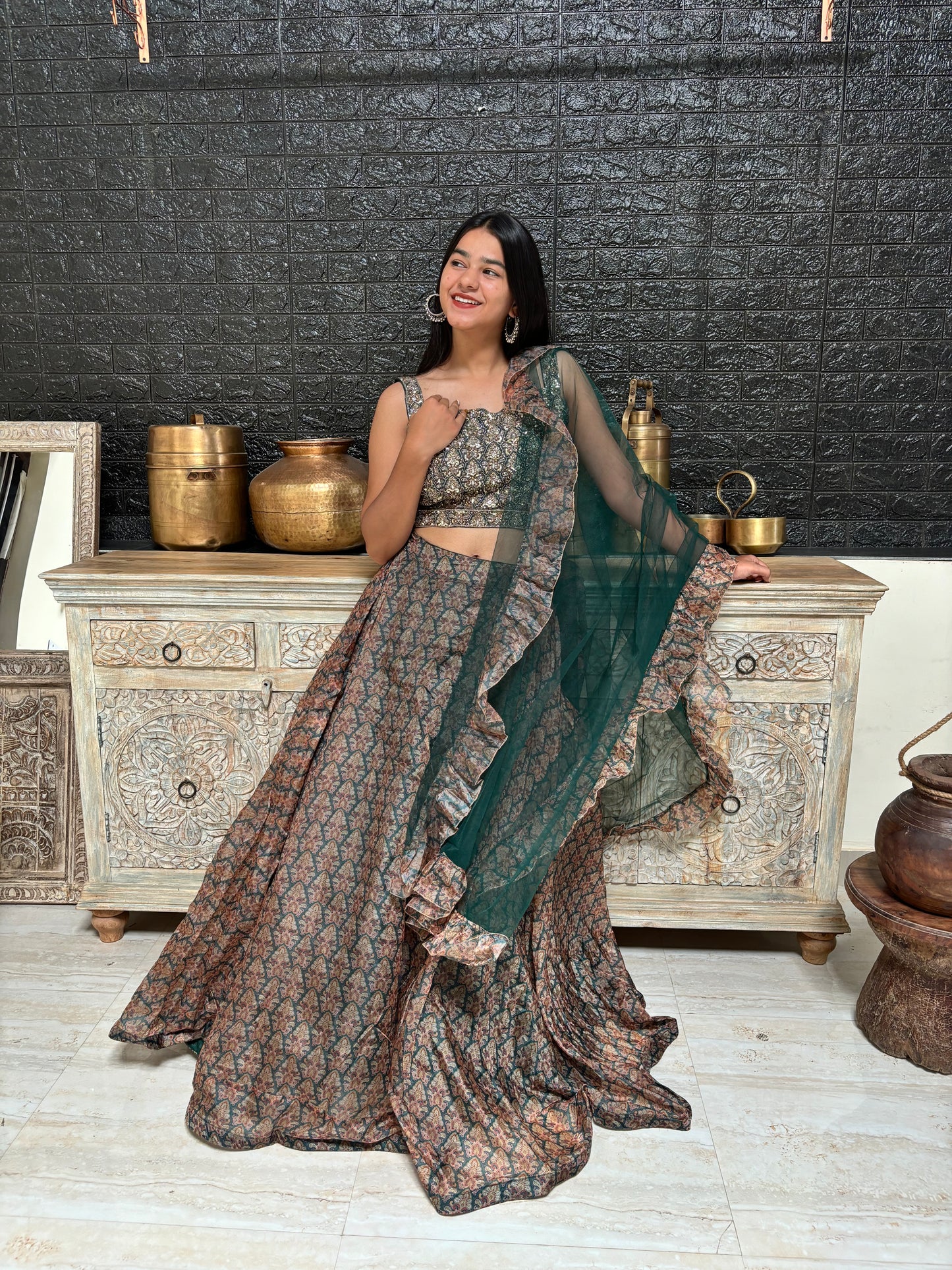 Green Organza Lehenga