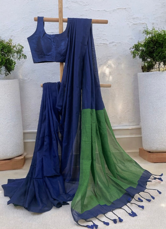 Royal Blue Khadi Cotton Saree