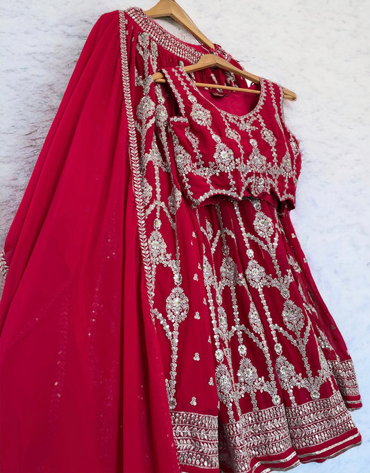 Red Embroidered Lehenga