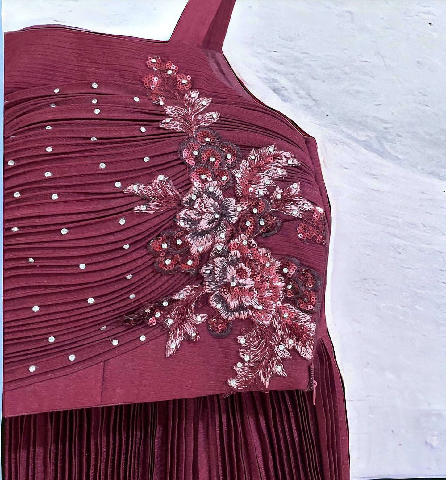 Maroon Pure Chinon Lehenga