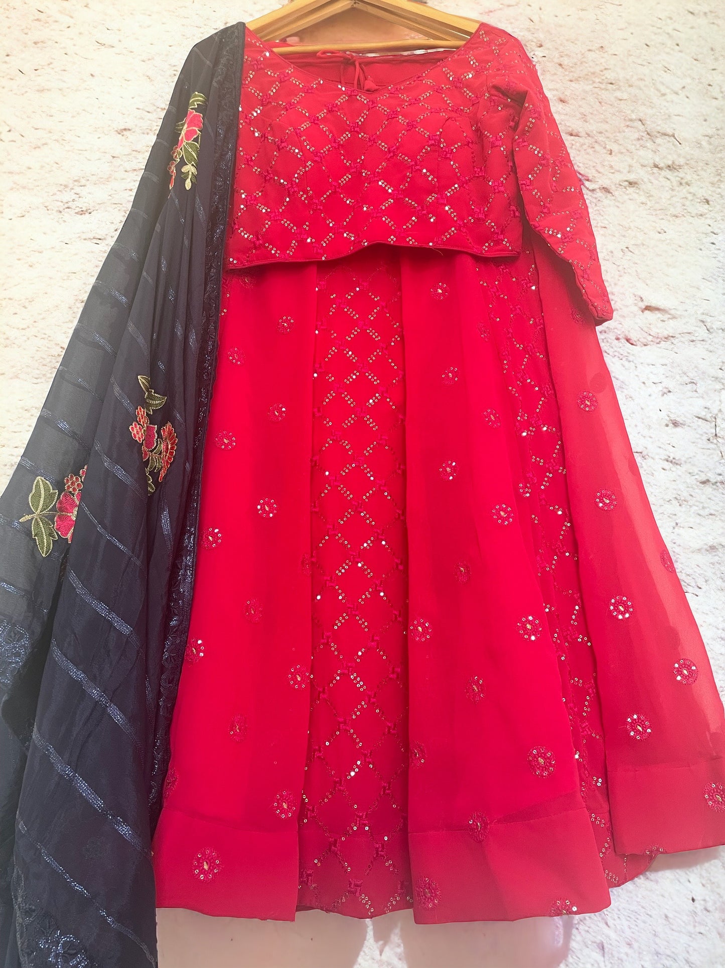 Red embroidered lehenga