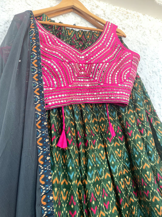 Pink Green Patola Lehenga