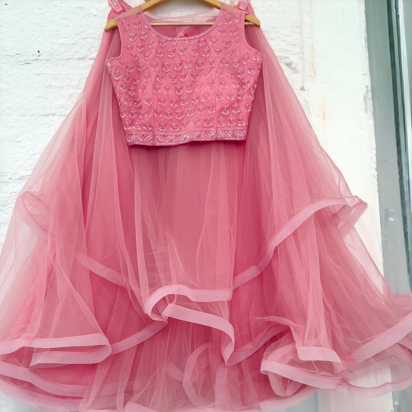 Pink Multi Layer Lehenga