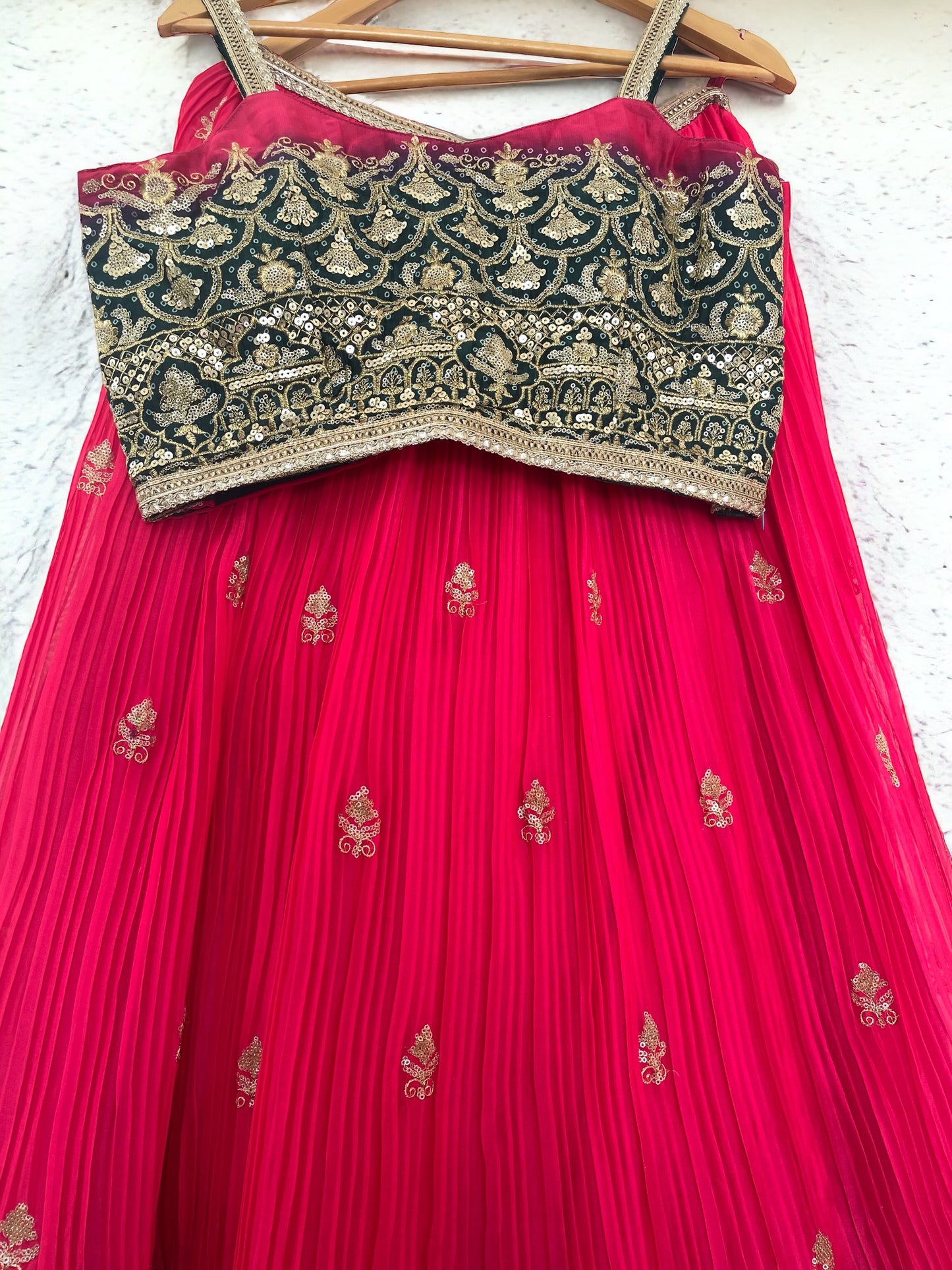 Pink Green Lehenga