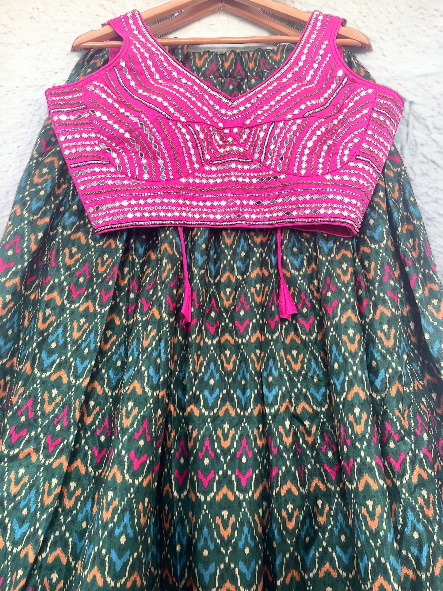 Pink Green Patola Lehenga