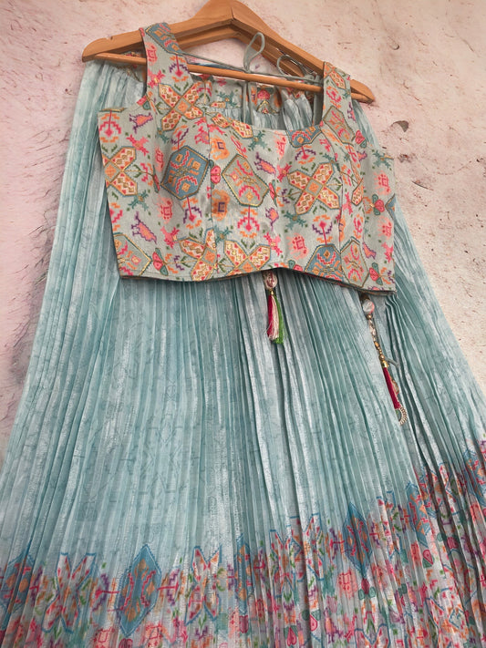 Sky Blue Digital Printed Lehenga