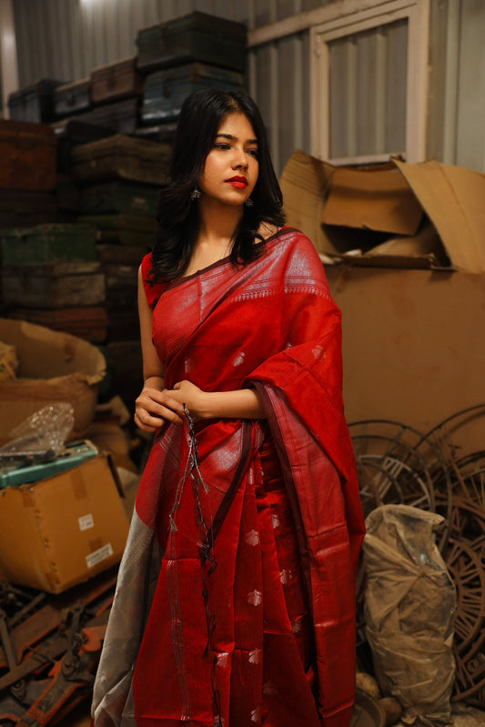 Red Maheswari Cotton Silk Saree