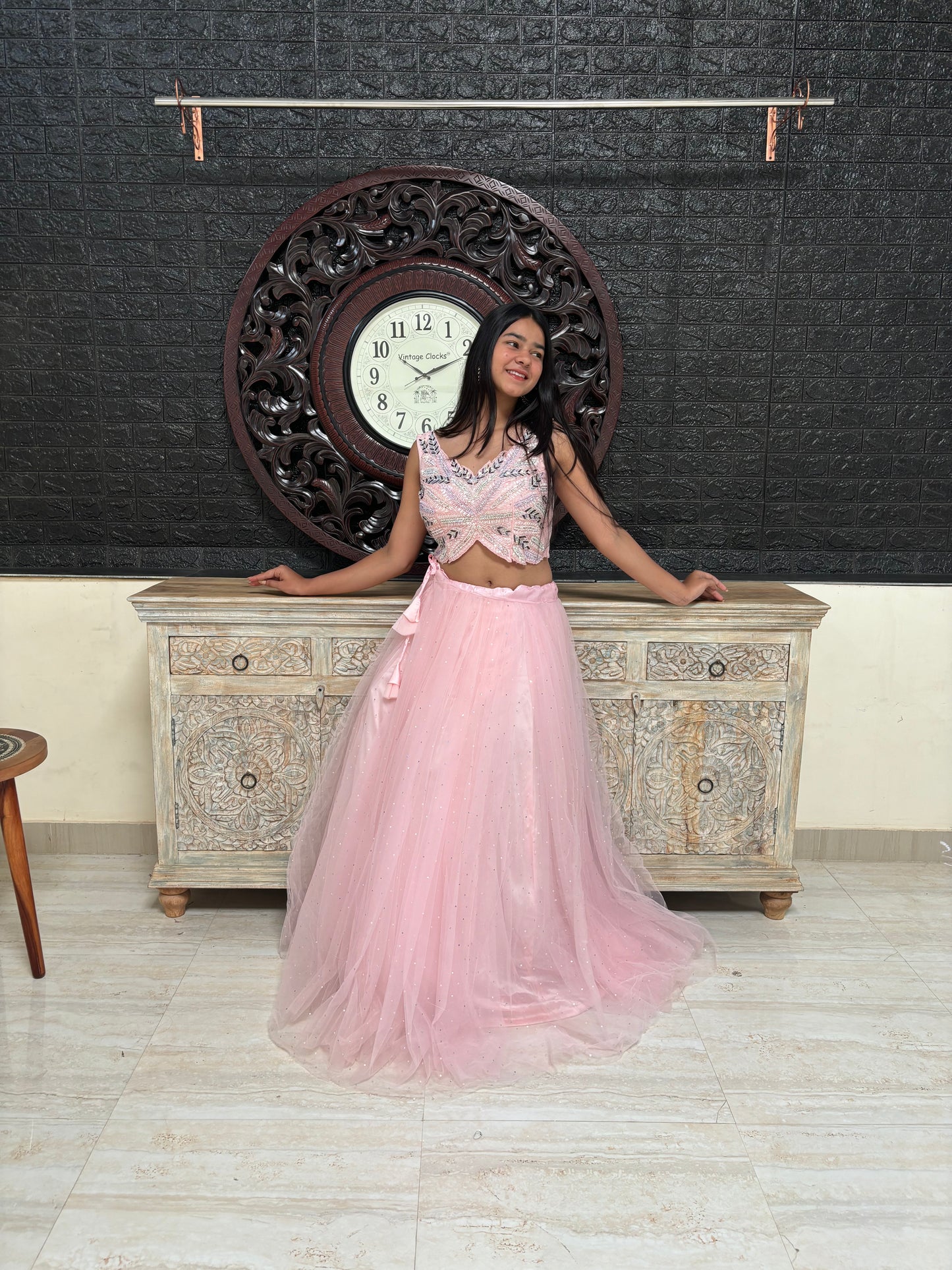 Pink Net Lehenga (With Handwork Blouse)