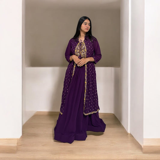 Purple Shrug Lehenga