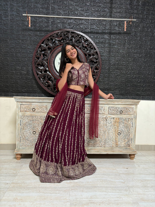 Intricately embroidered Georgette Lehenga