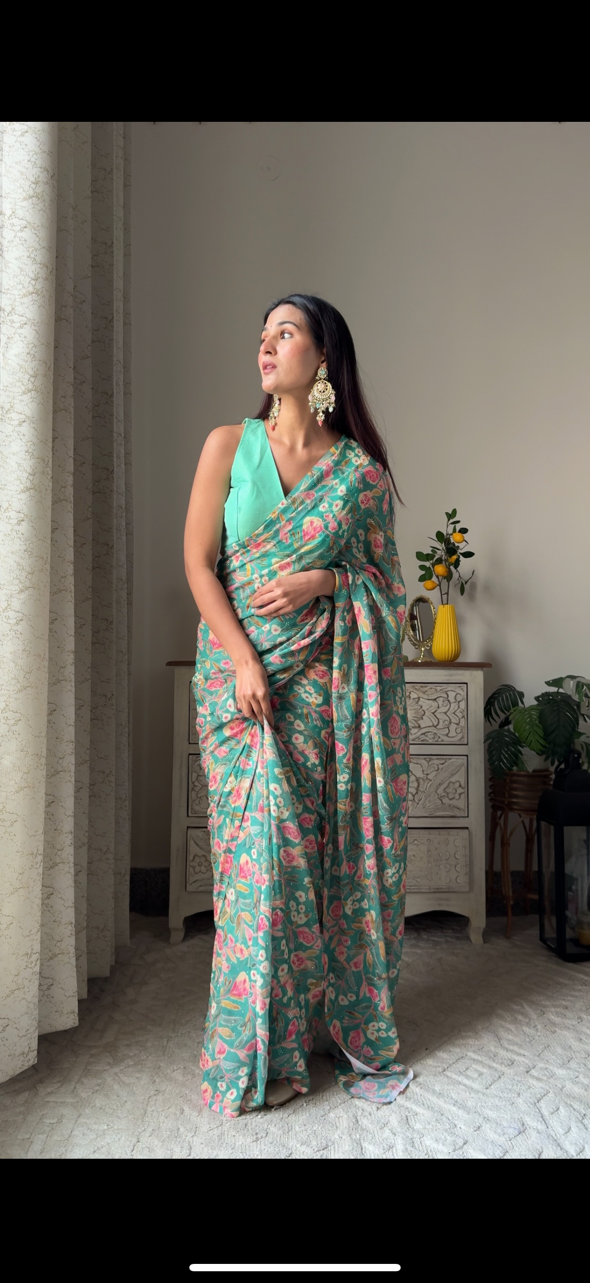 Fulhari Floral Sequin Saree ( With stitched blouse)