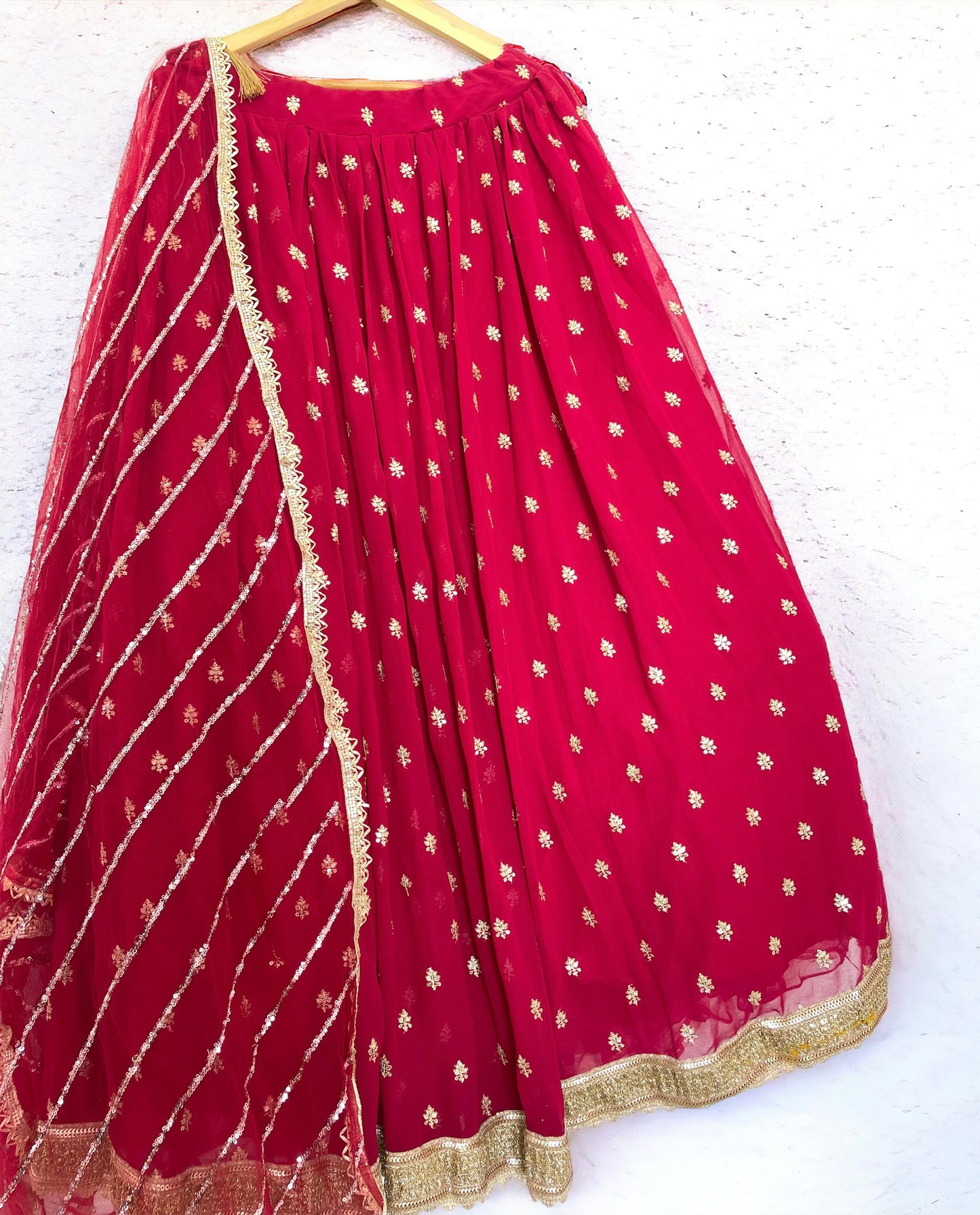 Red & White Georgette Lehenga