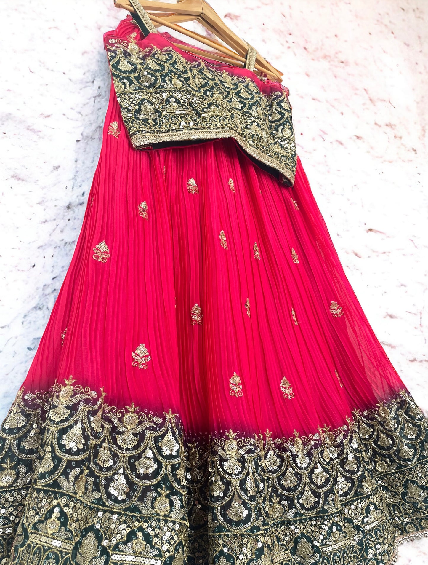 Pink Green Lehenga