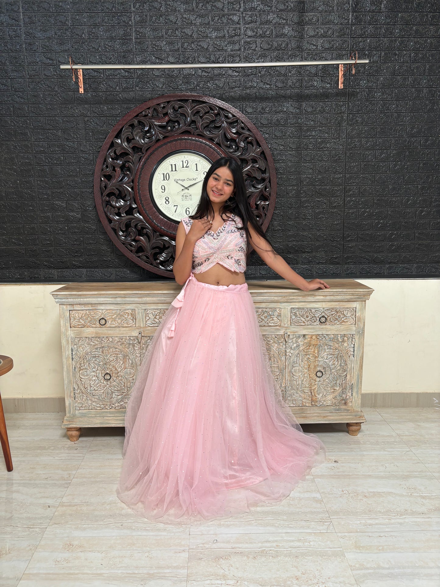 Pink Net Lehenga (With Handwork Blouse)