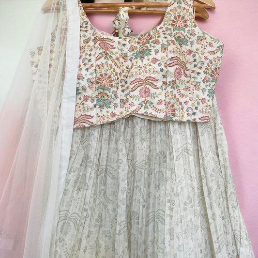 White Digital Printed Lehenga