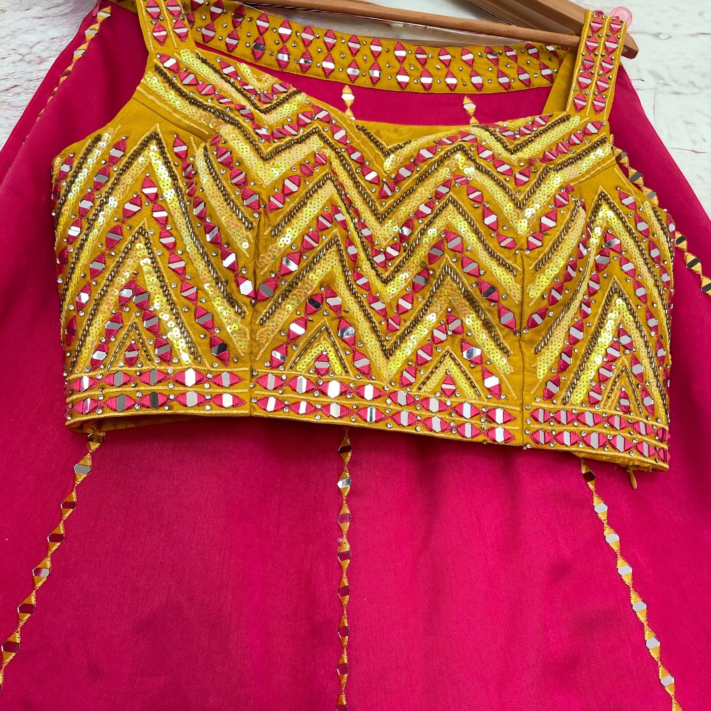 Cotton Silk Mirror Work Lehenga Set