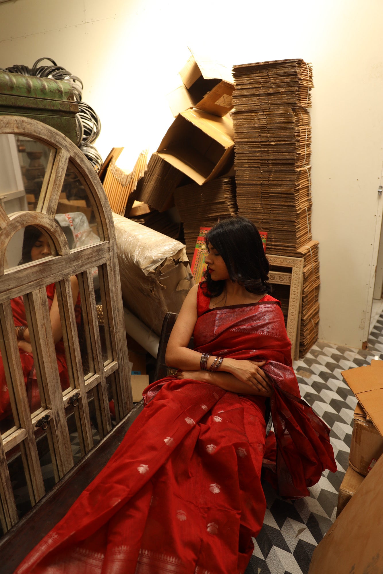 Red Maheswari Cotton Silk Saree