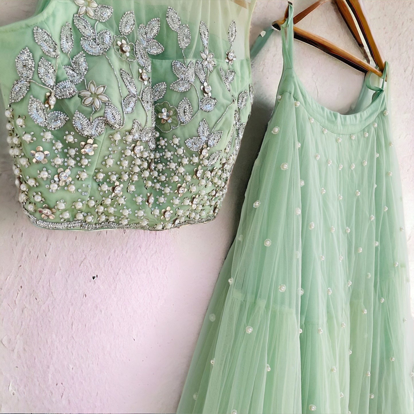 Green Net Lehenga