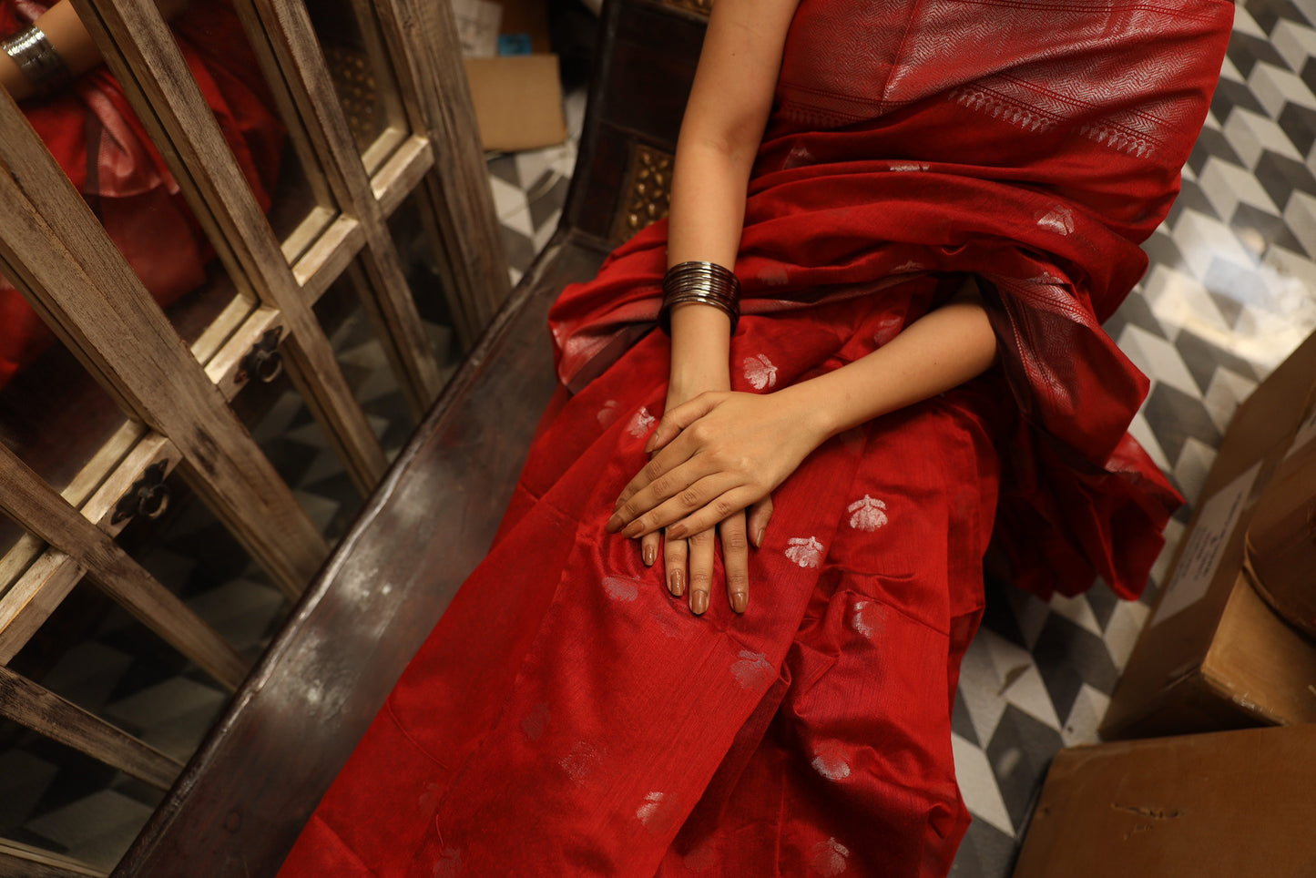 Red Maheswari Cotton Silk Saree