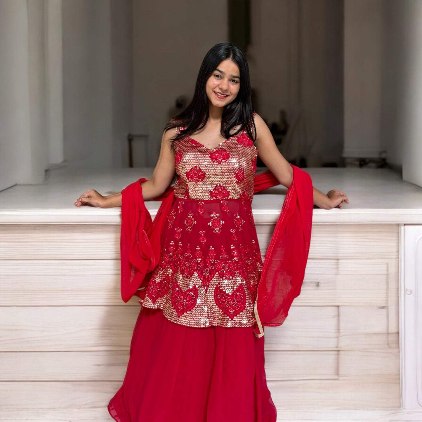 Red Peplum Lehenga