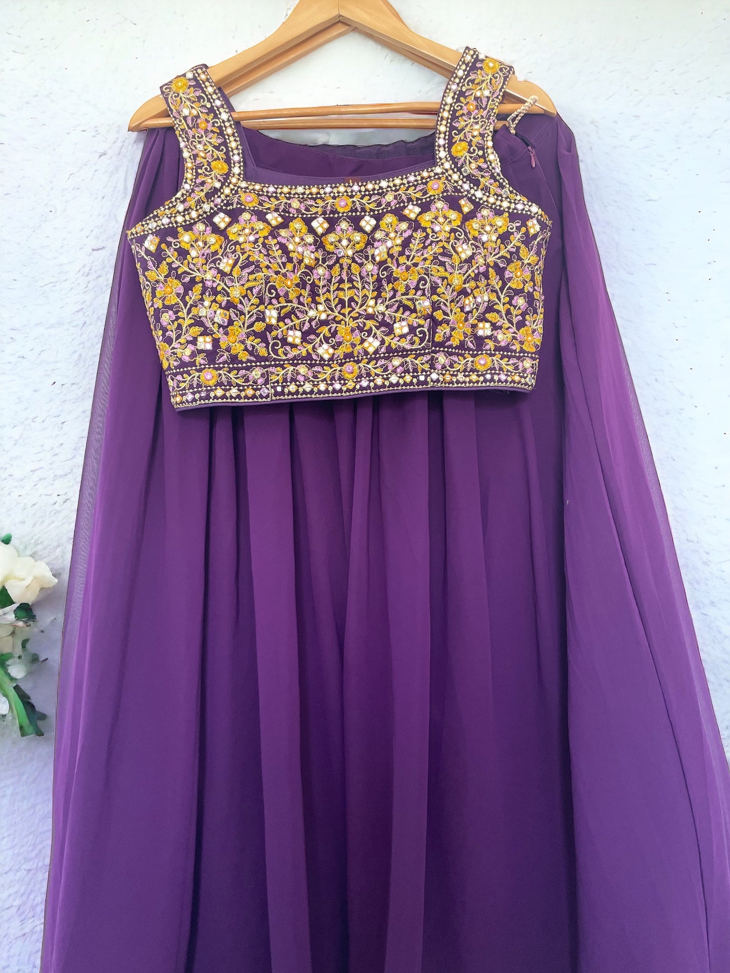 Purple Shrug Lehenga