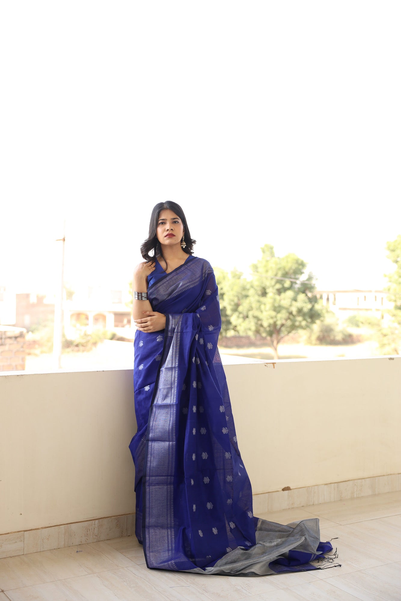 Royal Blue Maheshwari Cotton Silk Saree